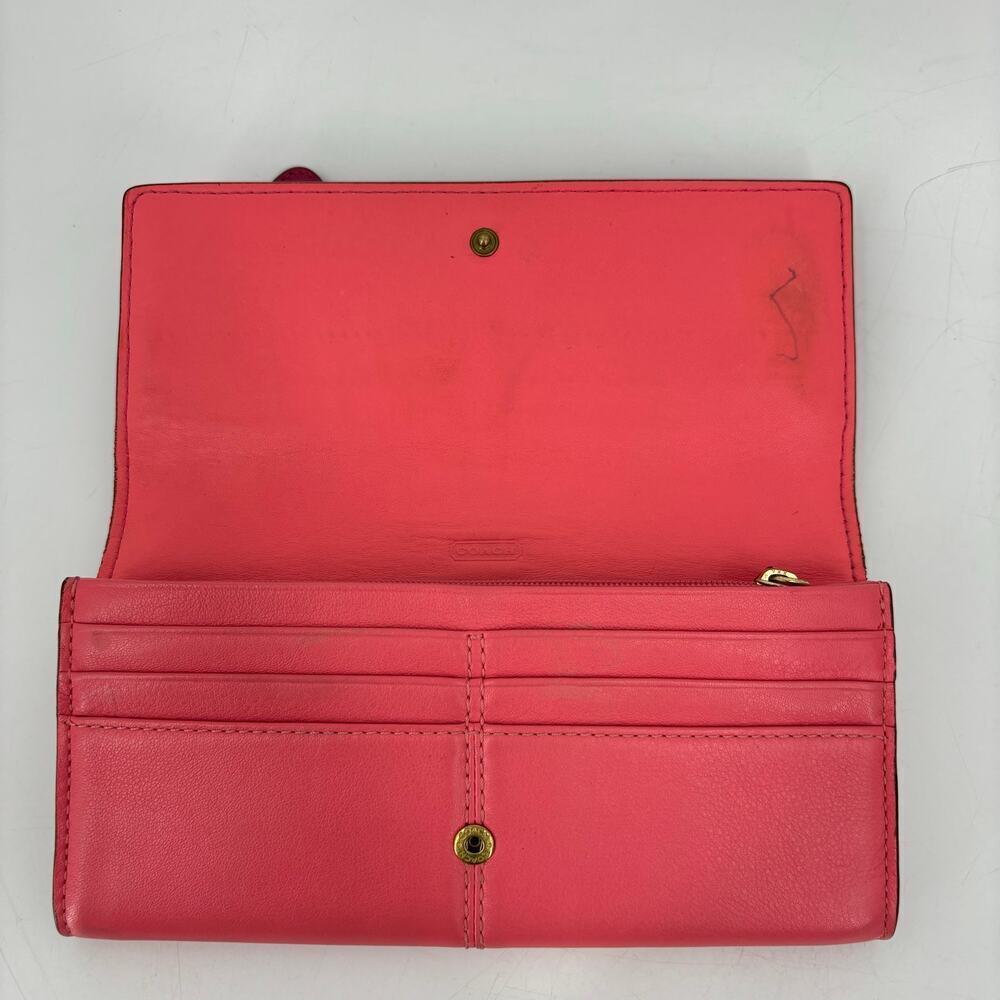 Coach Leather Bonnie Slim Envelope Wallet Double Zipper Coral and Pink‎ 8 Inch - Picture 2 of 13